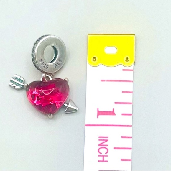 Red Heart & Love Arrow Sterling Silver S925 and Murano Glass Dangle Charm - Picture 6 of 6